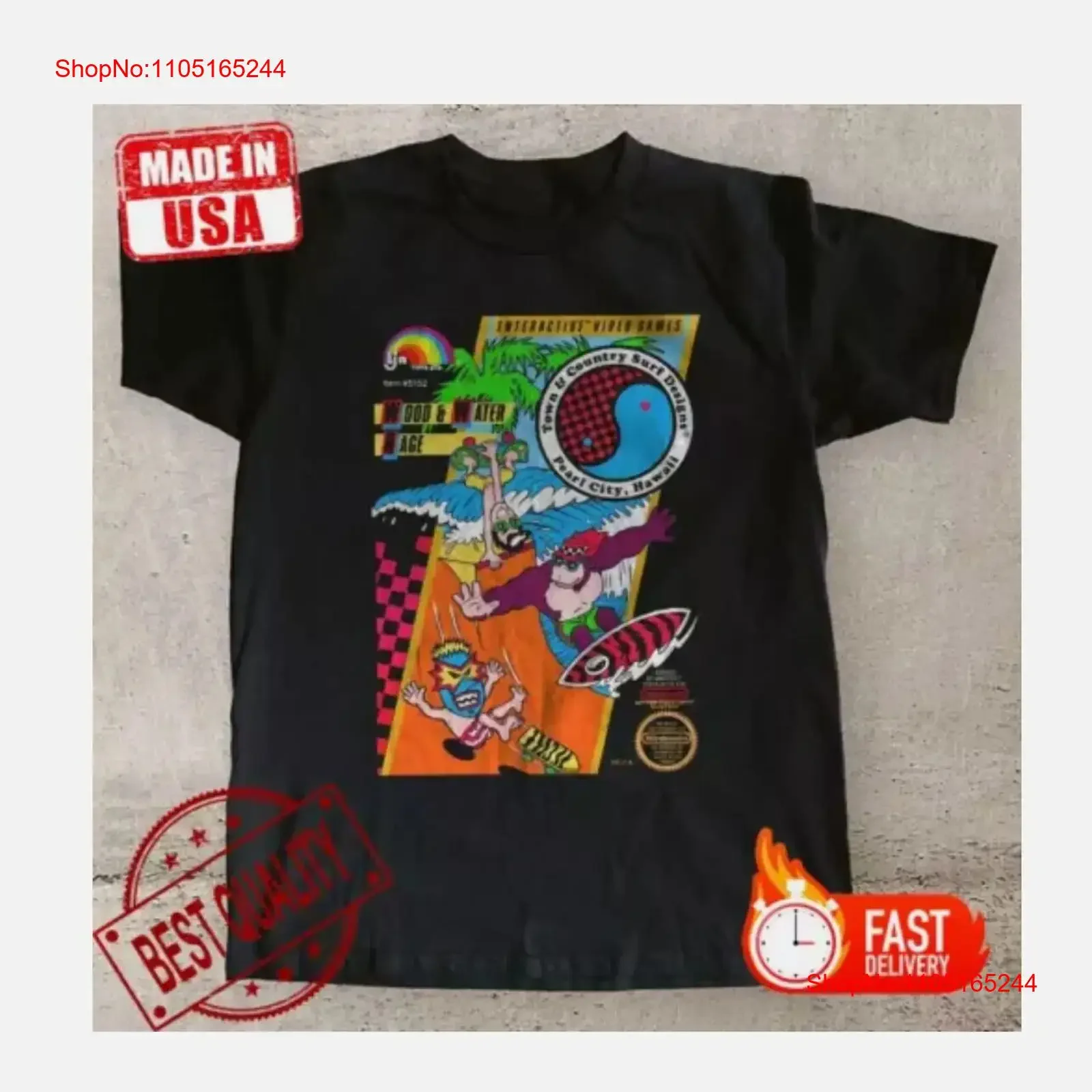 T C Town and Country Surf Designs Retro Replica Video Game Shirt Size S 5XL vintage Washed homme graphic fashion Casual