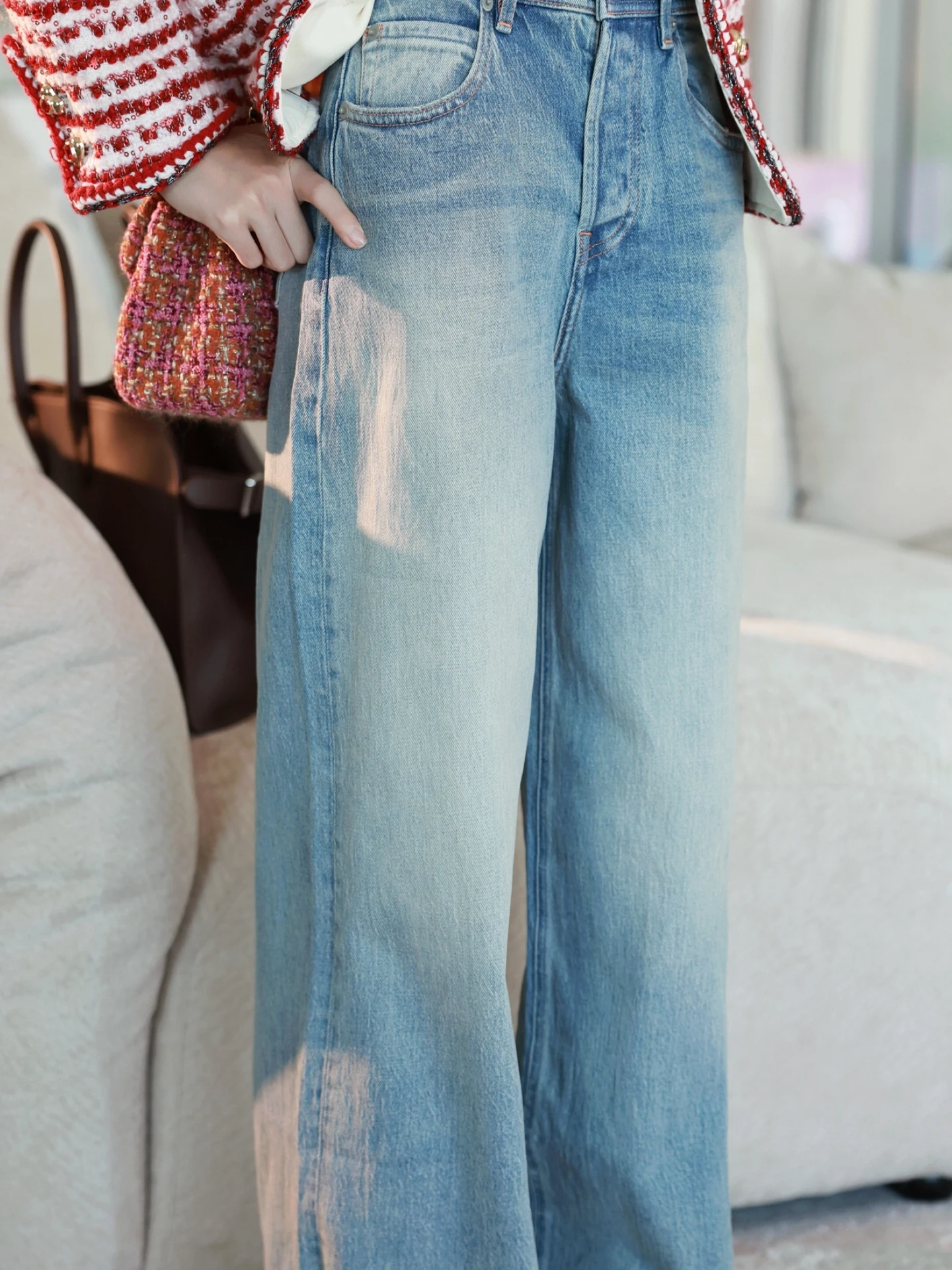 

Джинсы-палаццо для похудения Ptree Denim, французский стиль, с застежкой на пуговицах, хлопок, женские, осенние, без стрейча