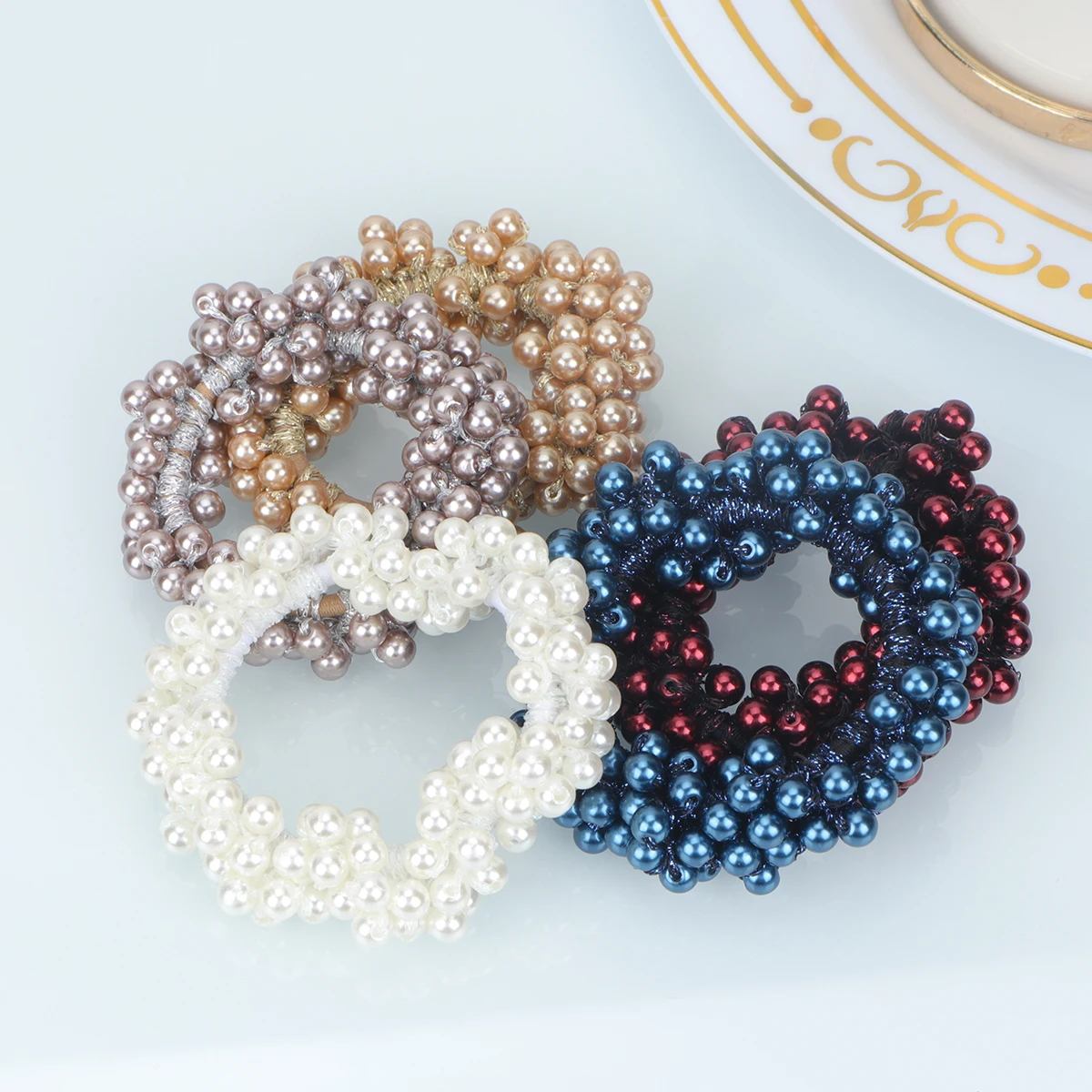 

5 pcs Elastic Bands Ponytail Holders Stretch Tie for Girls Rope with Pearl Women Hair Rings Daily Wear Effective