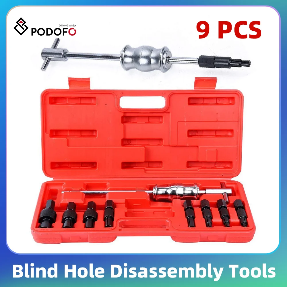 Podofo 9pcs Blind Hole Inner Bearing Puller Set Remover Slide Hammer Internal Kit For Car With 8-32mm Bore Bearing