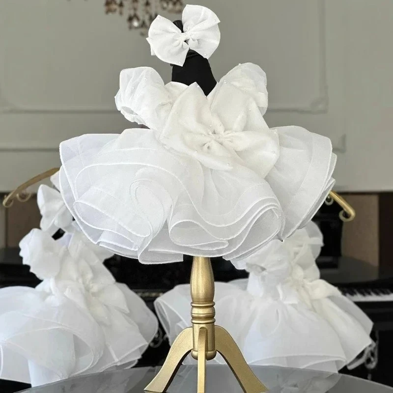 

Тюлевое платье для девочек, наряд в европейском стиле, костюм на день рождения, свадьбу, 2025 год, платье принцессы с объемными рукавами для девочек, новое детское платье с цветком