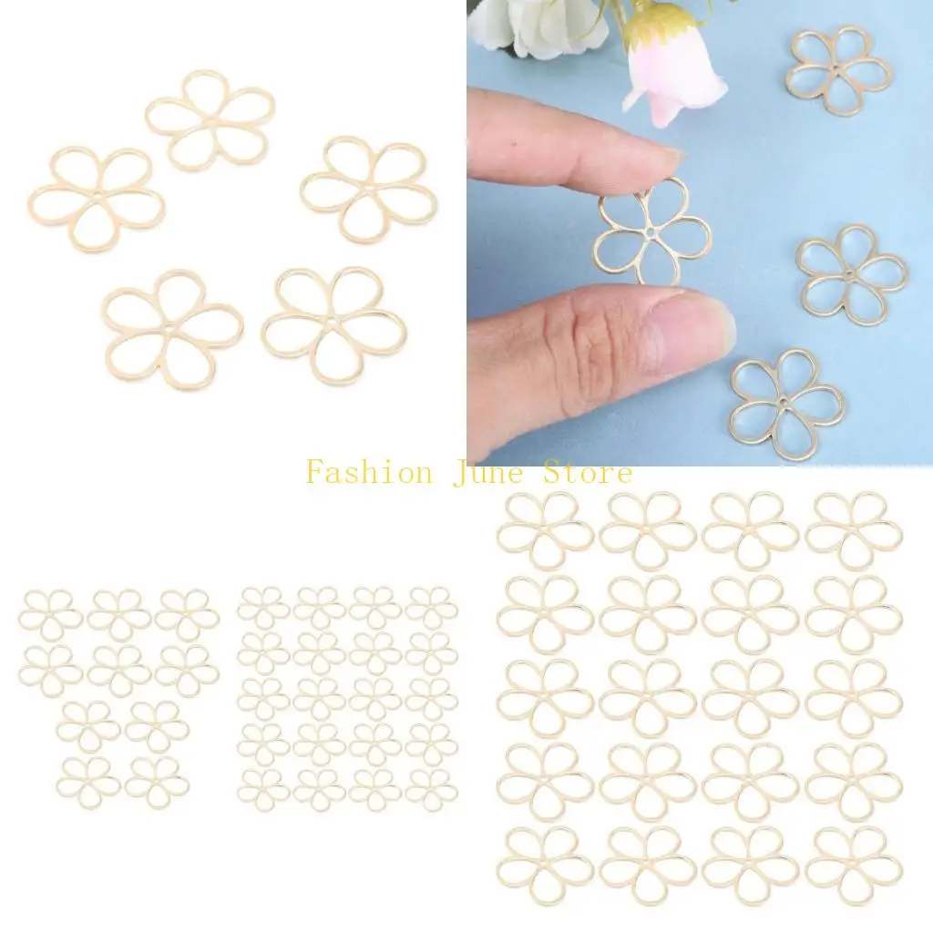 N5KA 10/20 Pack Flower Charm Hollowed-out Petals Alloy Material for Jewelry Crafting