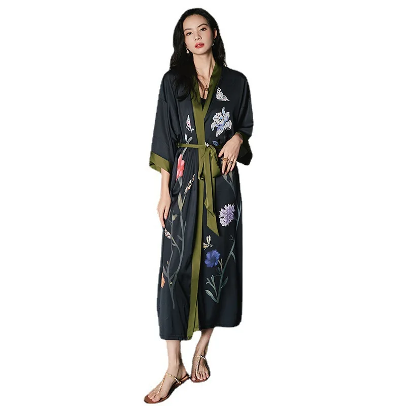 

Satin Chiffon Pajamas Women's Summer Large Size Ice Silk Light Luxury Nightgown Bathrobe Cool Loungewear Smooth and Soft Robes