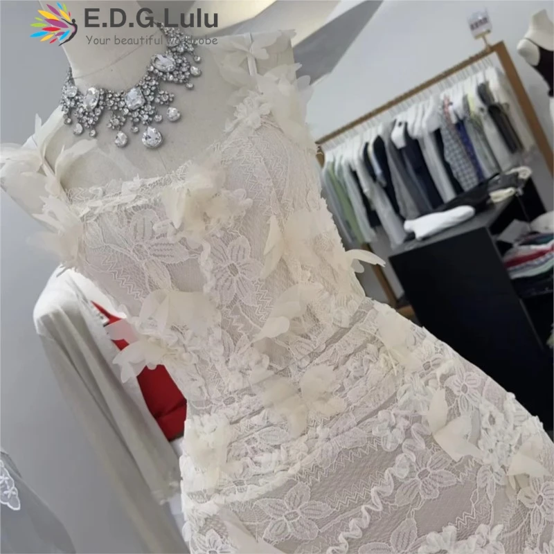EDGLuLu Sexy Backless V-Neck Sleeveless 3d Flower Splicing Lace Embroidery Suspender Dress+Shorts Outfits Two Piece 0526
