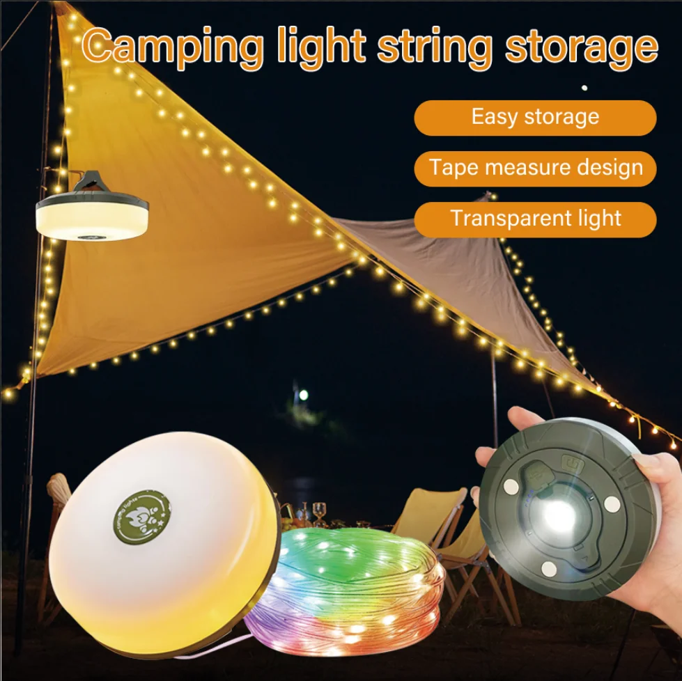 10 متر مصباح التخييم 4 في 1 LED بكرة سلسلة أضواء الشمسية/قابلة للشحن قابلة لإعادة التدوير RGB مصباح لتهيئة الجو مع هوك لغرفة خيمة الحديقة #1