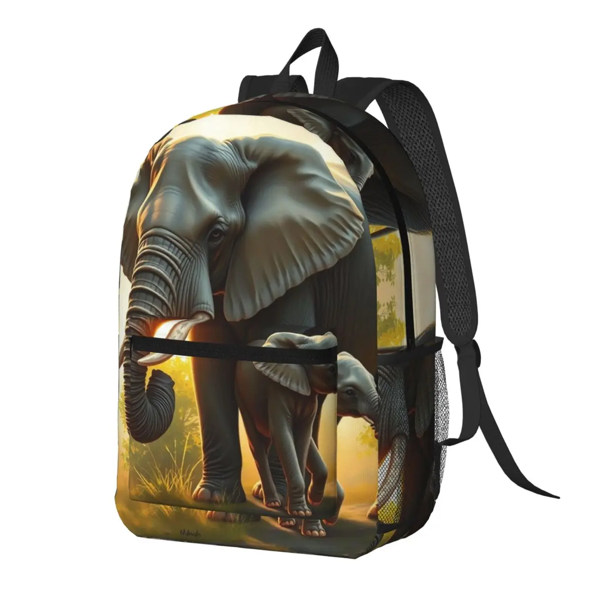 

A Majestic Elephant With Her Baby Elephant Backpack Daypack Large Capacity BookBag School Bag Shoulder Bags for Men Women