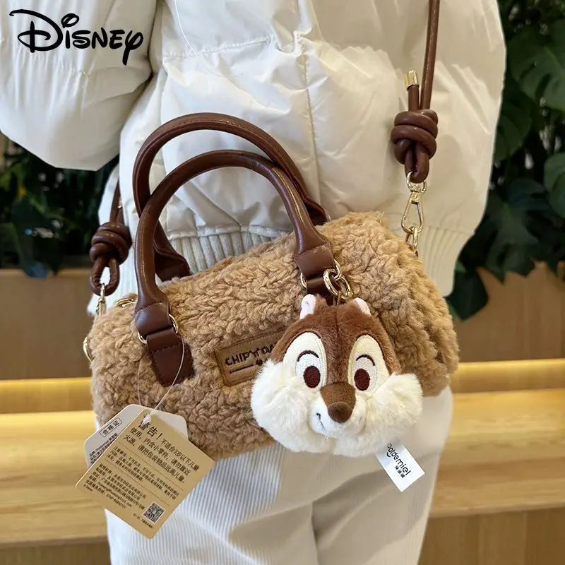 Disney Chip \'n\' Dale Handheld Crossbody Plush Bag Pillow Cute Maillard Style New Handbags Cartoon Lotso Soft Messenger Bag Y2k