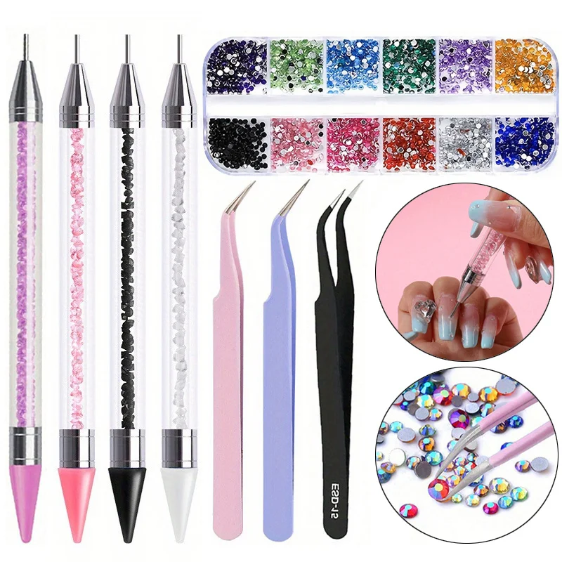 3Pcs Nails Art Accesorios Multi-Size Rhinestones 3D Crystal DIY Decorations Glitter Crystal Gem 3D Nail Supplies