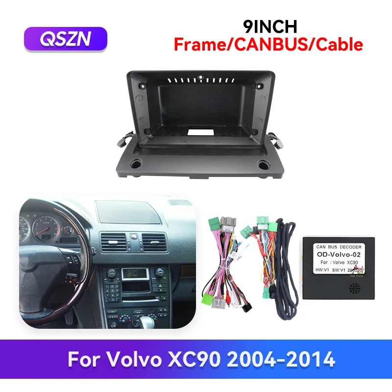 

QSZN Car Radio Frame 2004-2014 for Volvo XC90 2Din Navigation Fascia Dash Panel Cover Player Stereo Cable Canbus Harness Coneder
