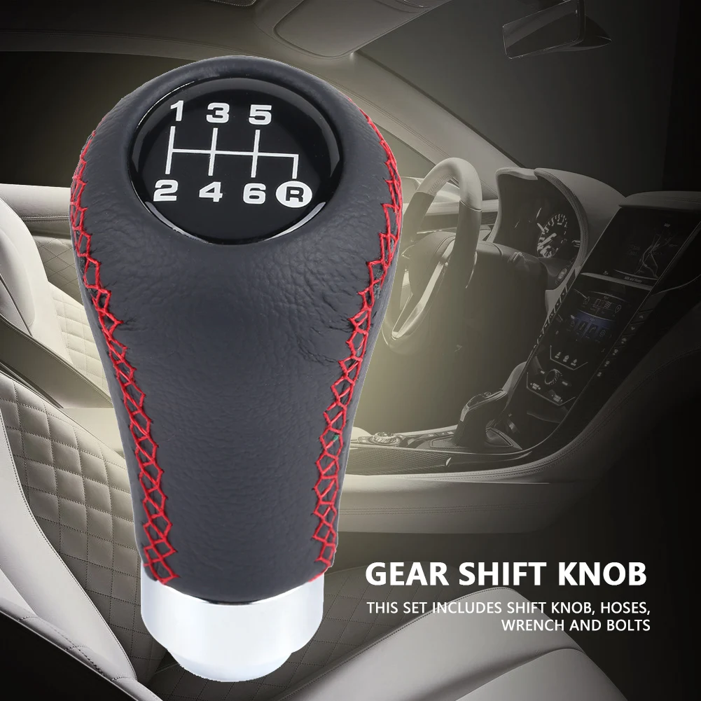 Universal Car Vehicle 6 Speed Gear Shift Knob PU Shifter Stick with 3 Hoses