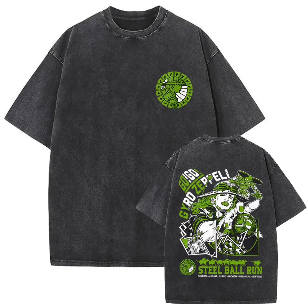 

Anime JoJo's Bizarre Adventure Jolyne Jotaro Washed Vintage T-shirt Men Women Manga Fashion T-shirts Men's Oversized Tee Shirt