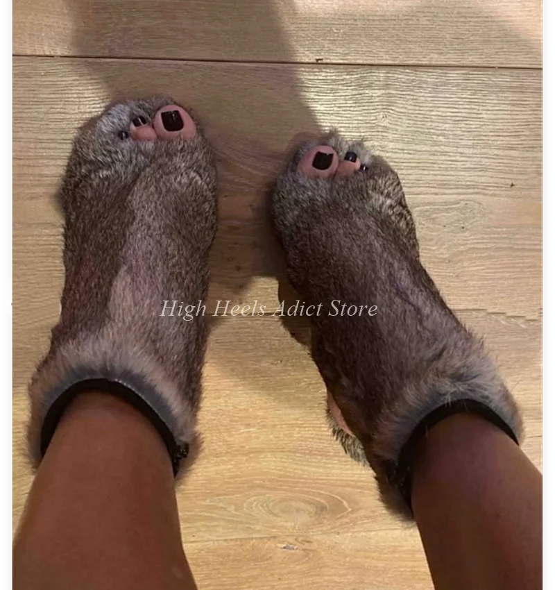 

Sexy Peep Toe Brown Fur Ankle Boots Women's High Heels Vintage Leather Big Size Booties Luxury Designer 2025 New in Party Shoes