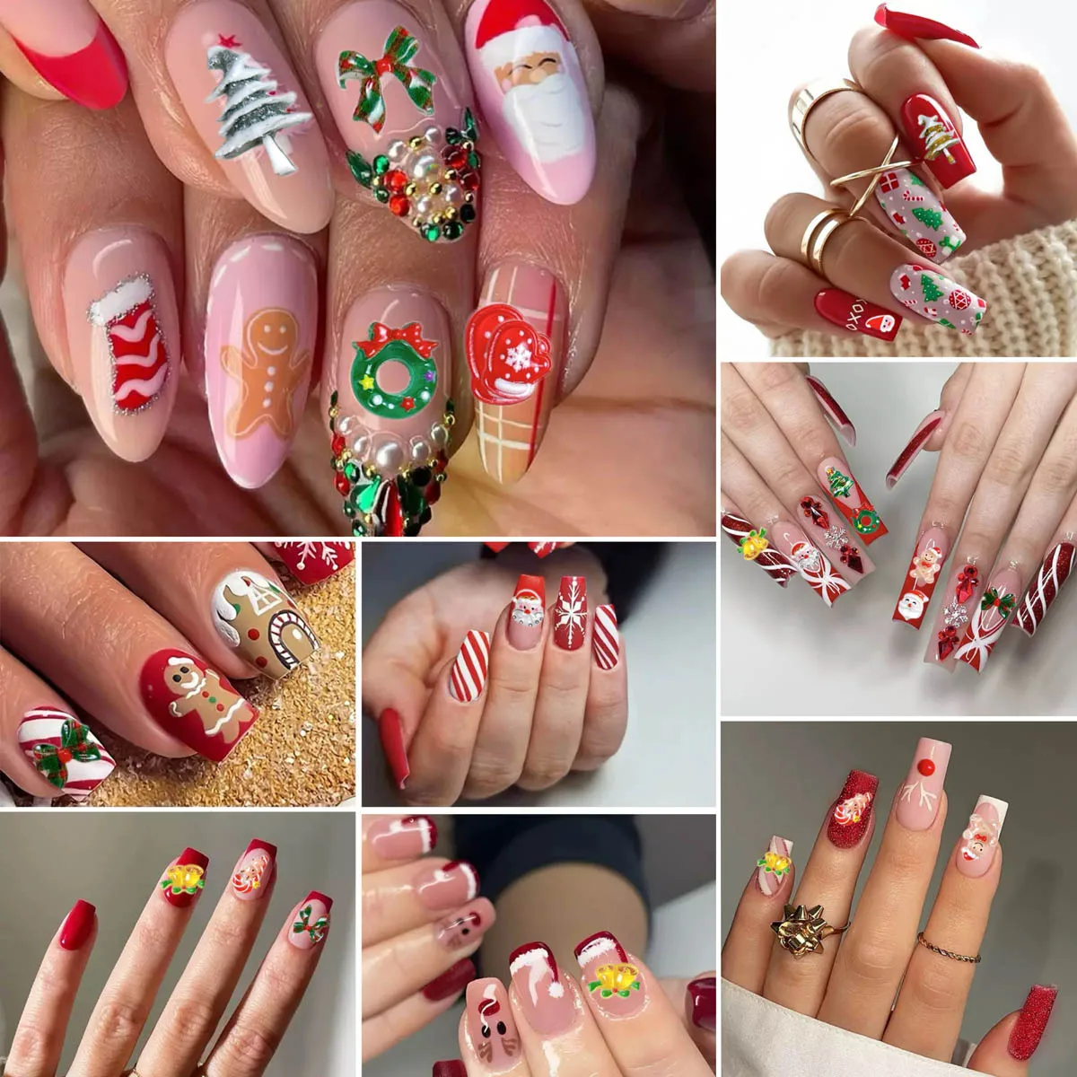 1박스 창의적이고 귀여운 레진 크리스마스 시리즈 네일 참 장식 만화 그림 산타클로스 엘크 하우스 혼합 네일 아트 장식 DIY 네일