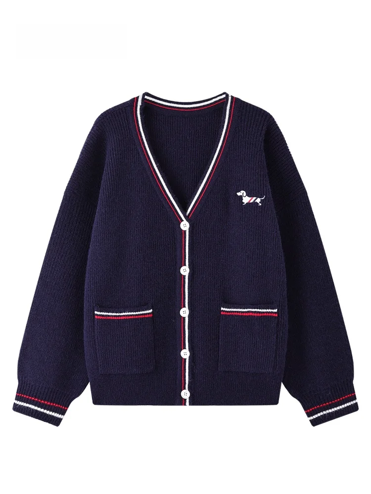 

JZZDEMM Women's Loose Knitted Sweater with Embroidery And Color Blo Sve Long Sve V-Ne Button up Cardigan Knitwear