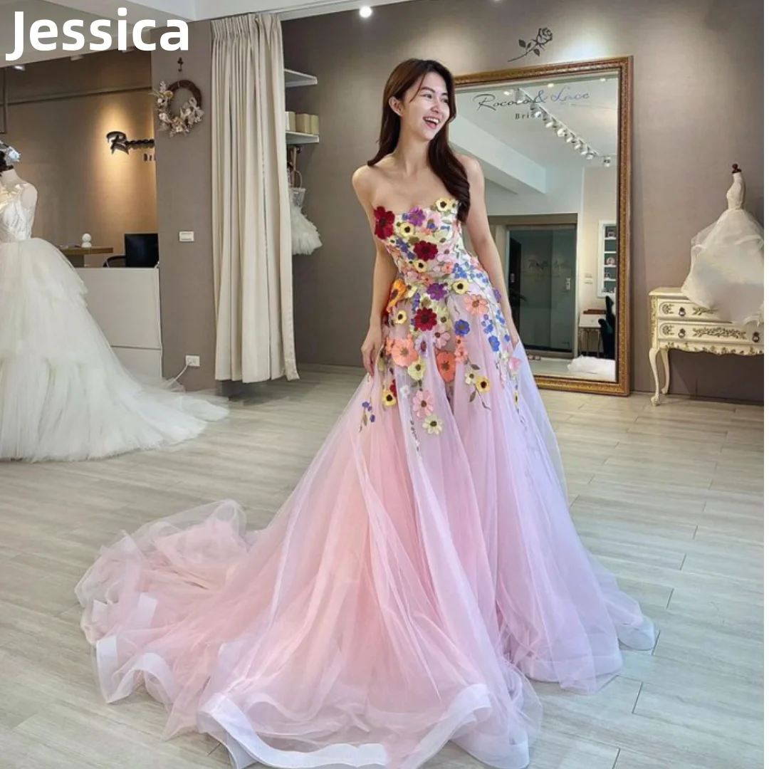 

Jessica Embroidery Flowers Wedding Dress Tulle Pink Prom Dresses Fairy Princess Graduate Party Dressese 2024Vestidos De Fiesta