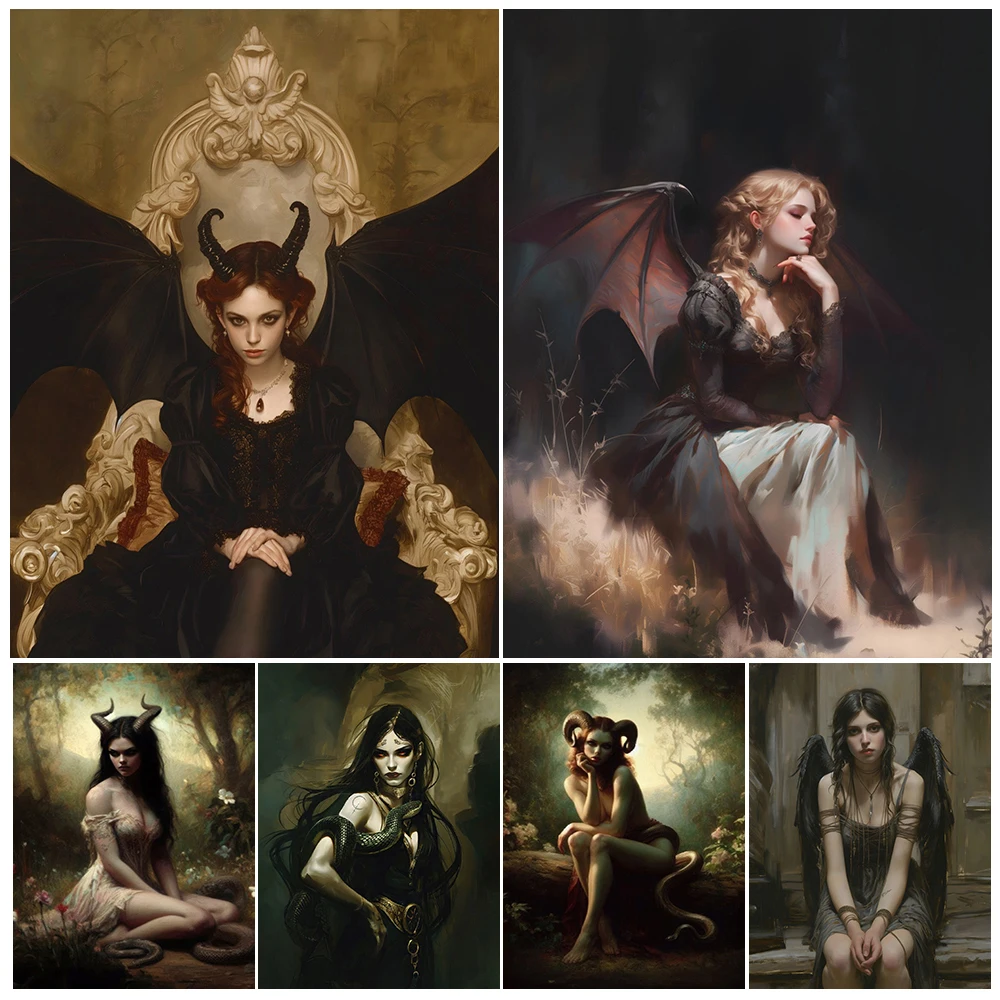 

Underworld Goddess Pagan Occult Witch Wall Art Canvas Painting,Moody Succubus Lilith Art Poster Print Home Decoration Unframed