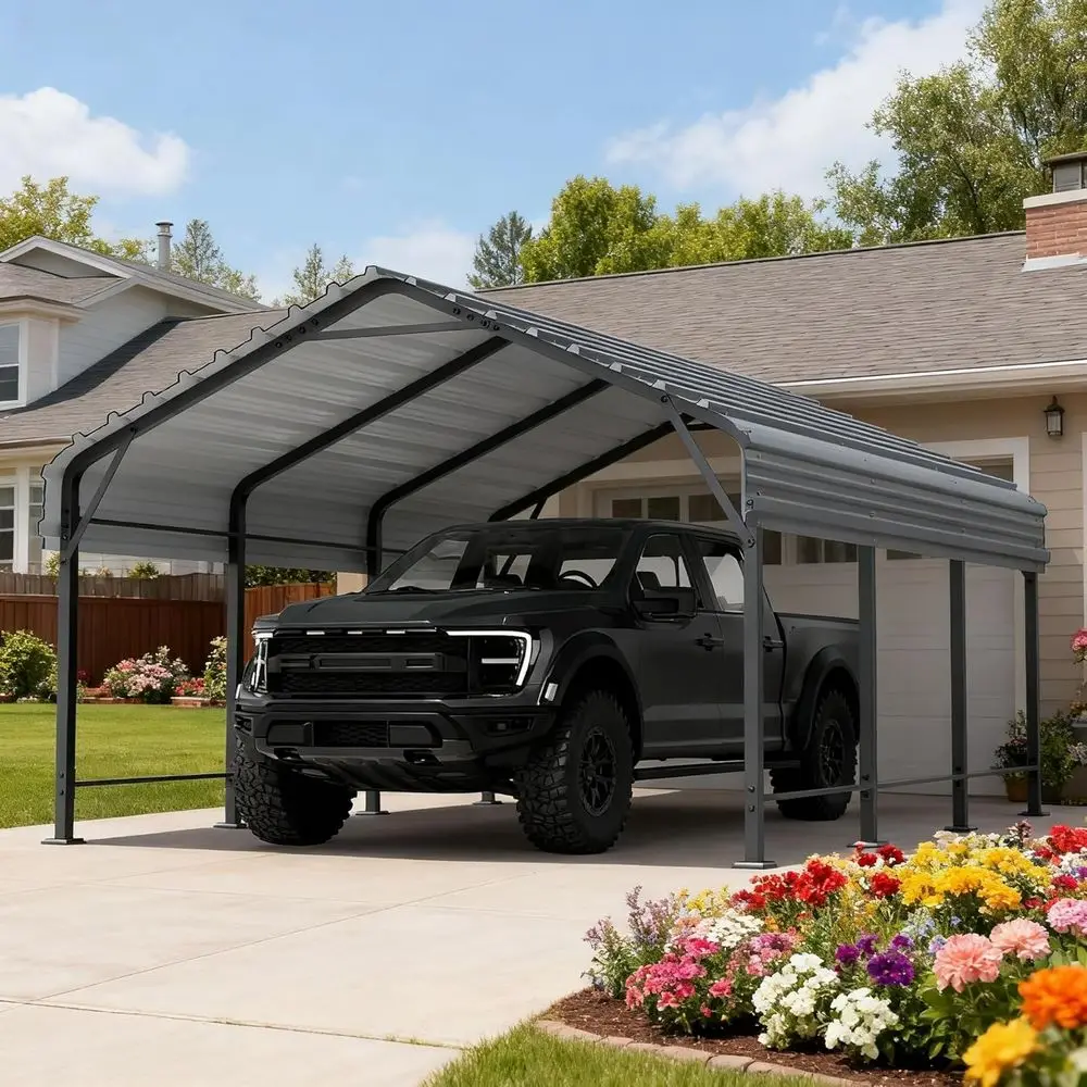

Metal Carport, Heavy Duty Metal Carport with Galvanized Steel Roo and e, Permanent Garage or Pickup, Bass Boat, Trucks, Car and