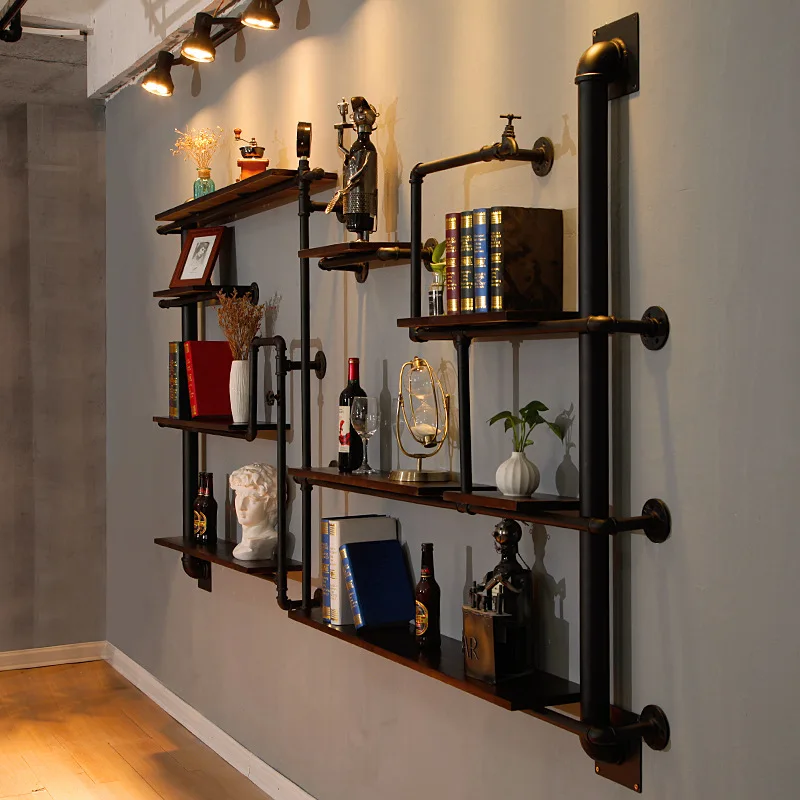 Retro industrial style wine wall wrought iron water pipe book creative wall