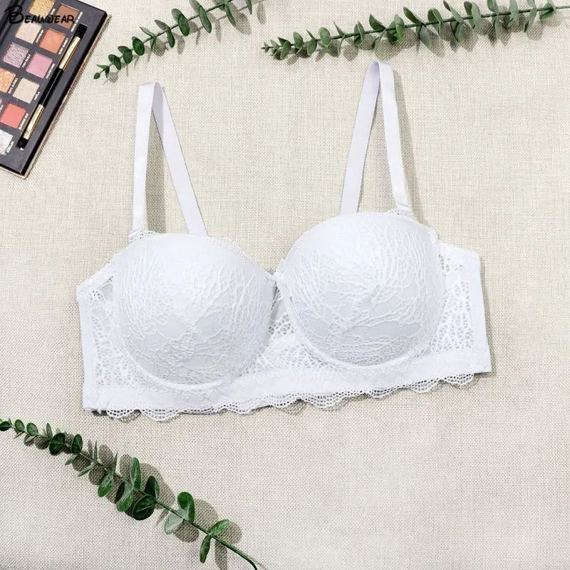 Beauwear 38C 40C 42C 44C Half Cup Plunge Bras for Women Lace Solid Embroidered Bra 85C 90C 95C 100C