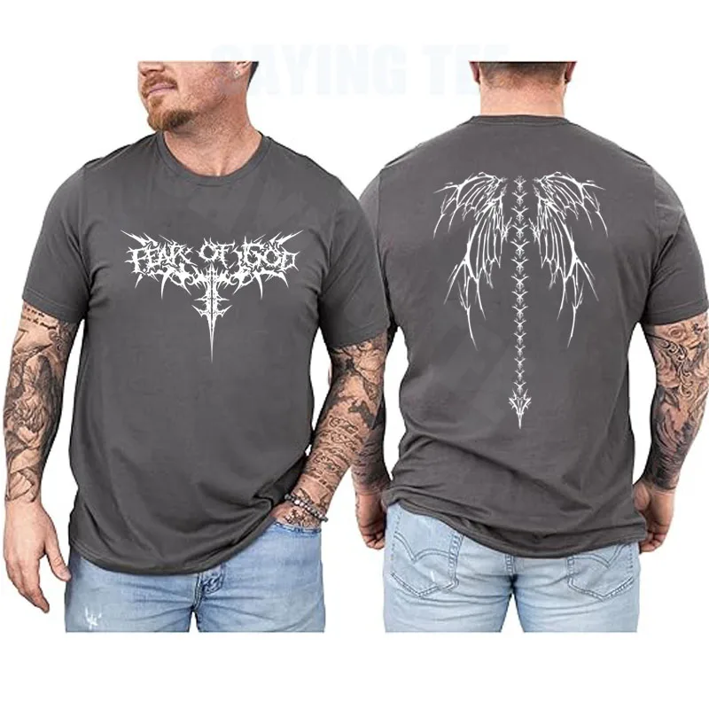 Y2K Wing Tattoo Metal Rock Streetwear T-Shirt aus weicher Baumwolle, cooler Humor, dunkle Gothic-Grafik, Bekleidung für Herren, kurzärmelige T-Shirts – Detail 8