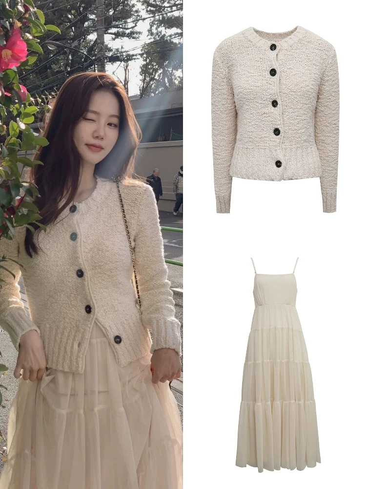 

Романтический вязаный свитер Coarse Needle Me Strap Dr Gentle Sle ort Length Long Sve Autumn Faion для женщин