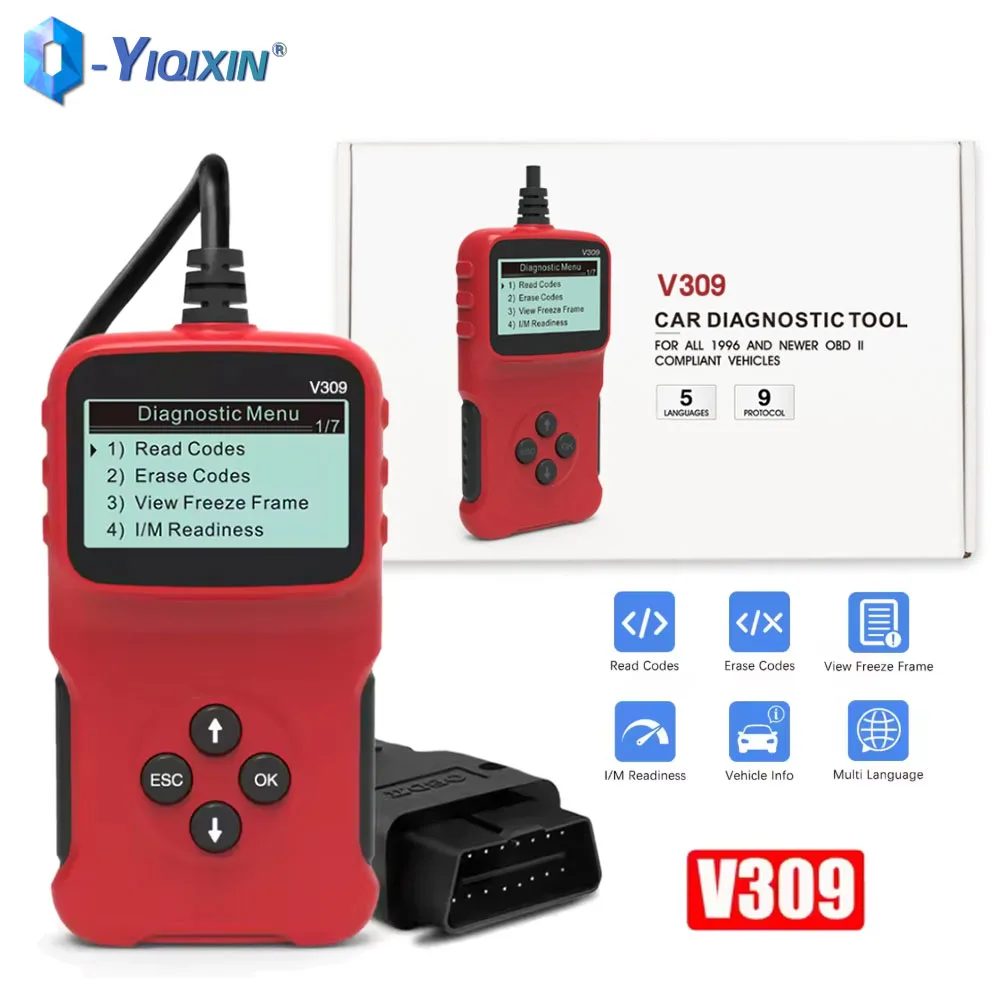 V309 OBD2 Scanner Automotive Engine Trouble Code Reader Professional OBD2 Check Engine Lights Troubleshooter Car Diagnostic Tool