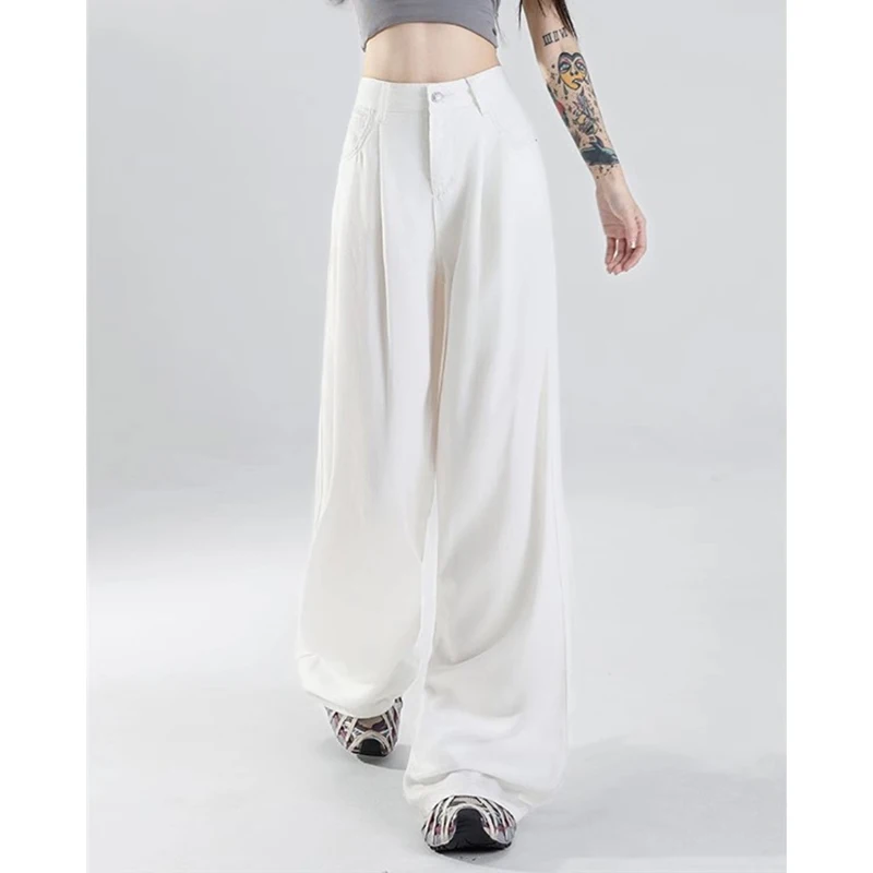 

Женские белые широкие джинсы для девочек, классические однотонные джинсовые брюки с высокой талией, женские корейские удобные свободные тонкие брюки