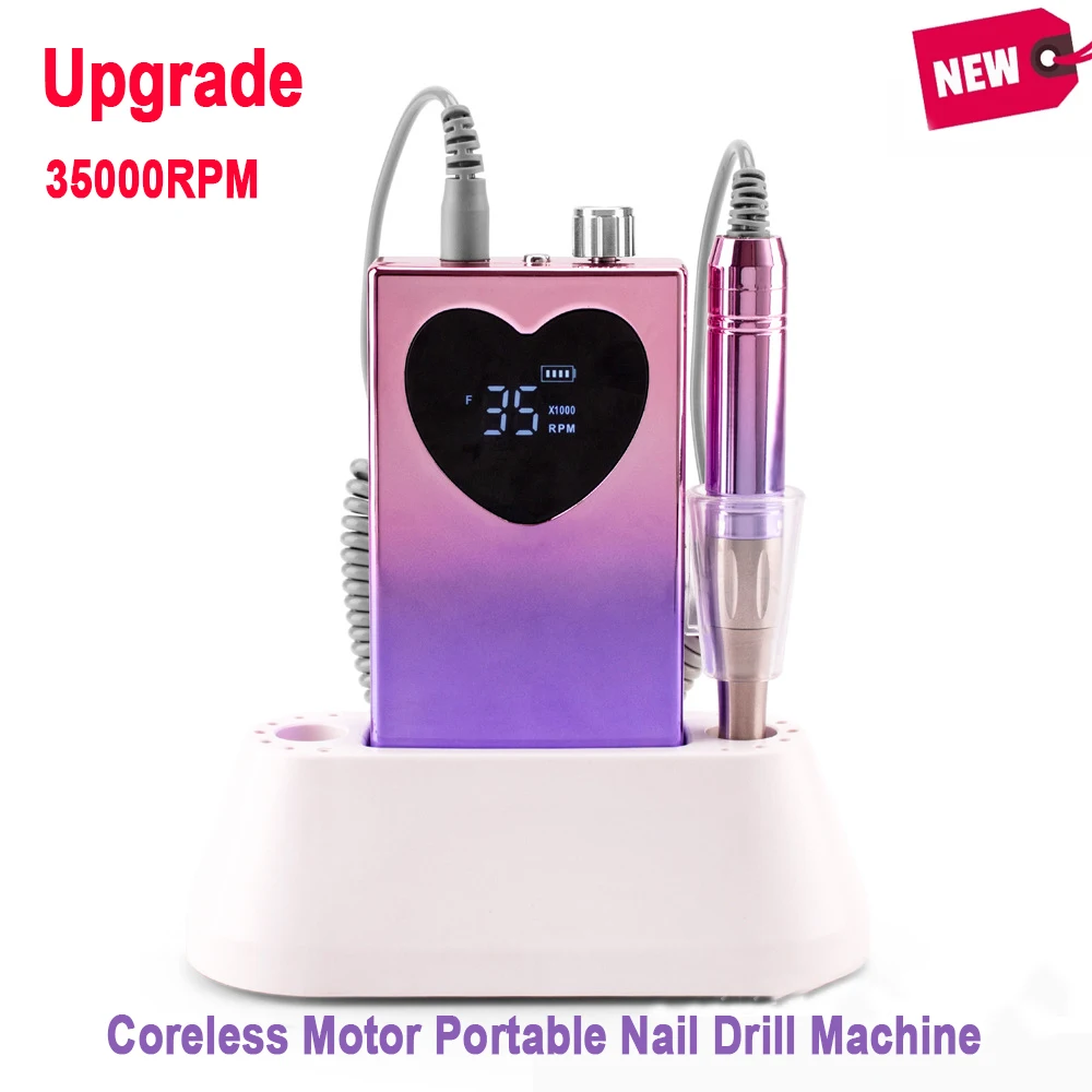 Electric Manicure Machine Nail Drill Rechargeable Cordless 35000RPM Motor Portable Nail Drill Polishing Milling Cutters Nail Art