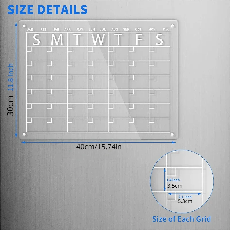 Magnetic Acrylic Calendar for Fridge Monthly & Weekly Clear , Reusable Dry Erase Calendar with Eraser & 4 Color Markers