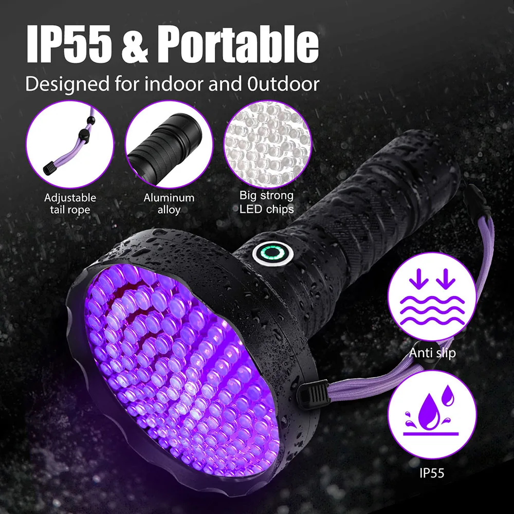 TP UV torch rechargeable 395nm Power 20W 100 128 LED Tpye-C Water Proof Pet Urine Detector Scorpions Torch with 3000aMh battery