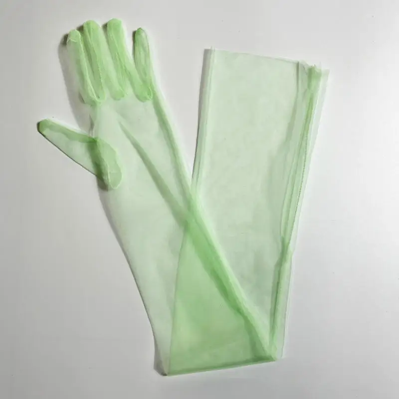 Women Mesh Gloves Tulle Ultra Full Finger Elbow Long Gloves Vintage Sunscreen Gloves Wedding Bride Dress Mittens For Party Dress
