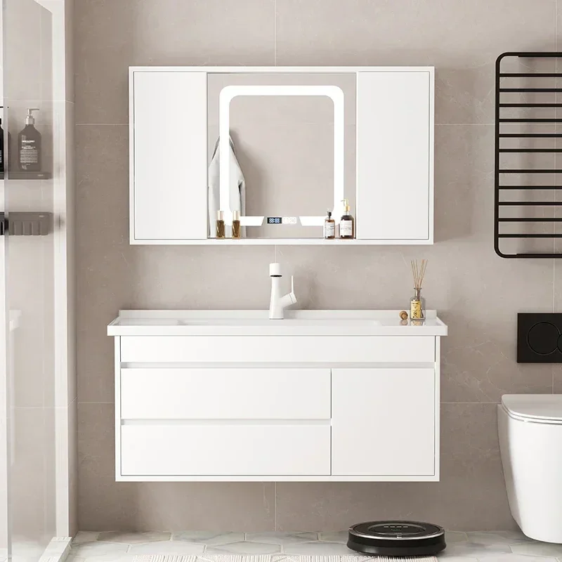 

Nordic Solid Wood Bathroom Mirror Smart Modern Luxury Design Mirror Cabinet Vanity Sink Bathroom Furniture Mueble Lavabo FYBC