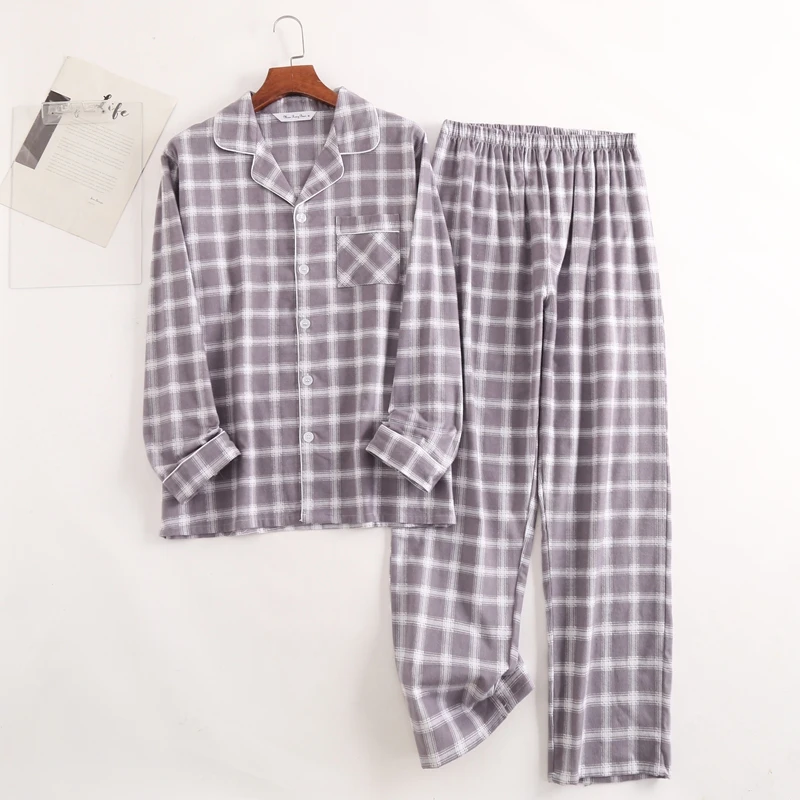 طقم بيجامة فضفاض منقوش مطبوع بأكمام طويلة وأزرار علوية وسراويل طويلة نمط غير رسمي مناسب للرجال ملابس منزلية مريحة ملابس تنحيف Pjs