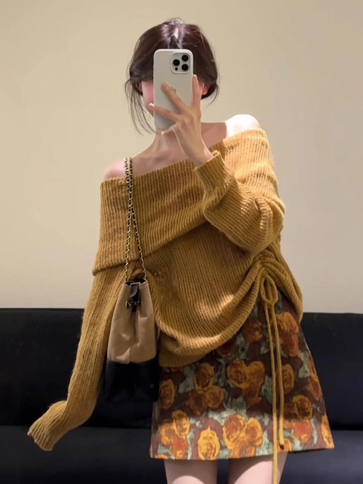 

Винтажный трикотаж с очками, мягкий длинный све, женский топ кофейного цвета, теплый и слинг, ранняя осень, мода для подростков