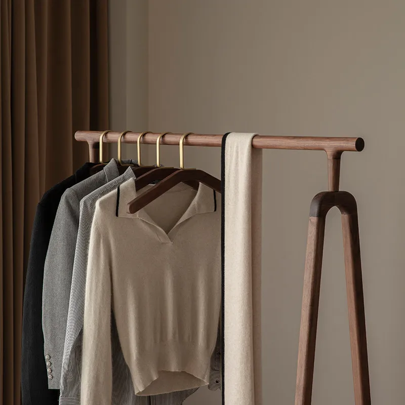 Solid wood coat rack Hanging hanger Floor-to-ceiling Nordic black walnut hanger Drying clothes Bedroom home