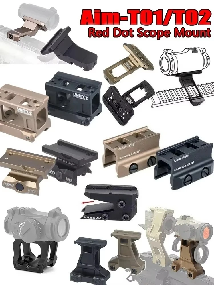 T01 Red Dot UNITY Szybki montaż podwyższający T02 R5 Montaż przesunięty 45 ° Boczne mocowania do optyki RM Red Dot Sight Scope Universal Base — 2