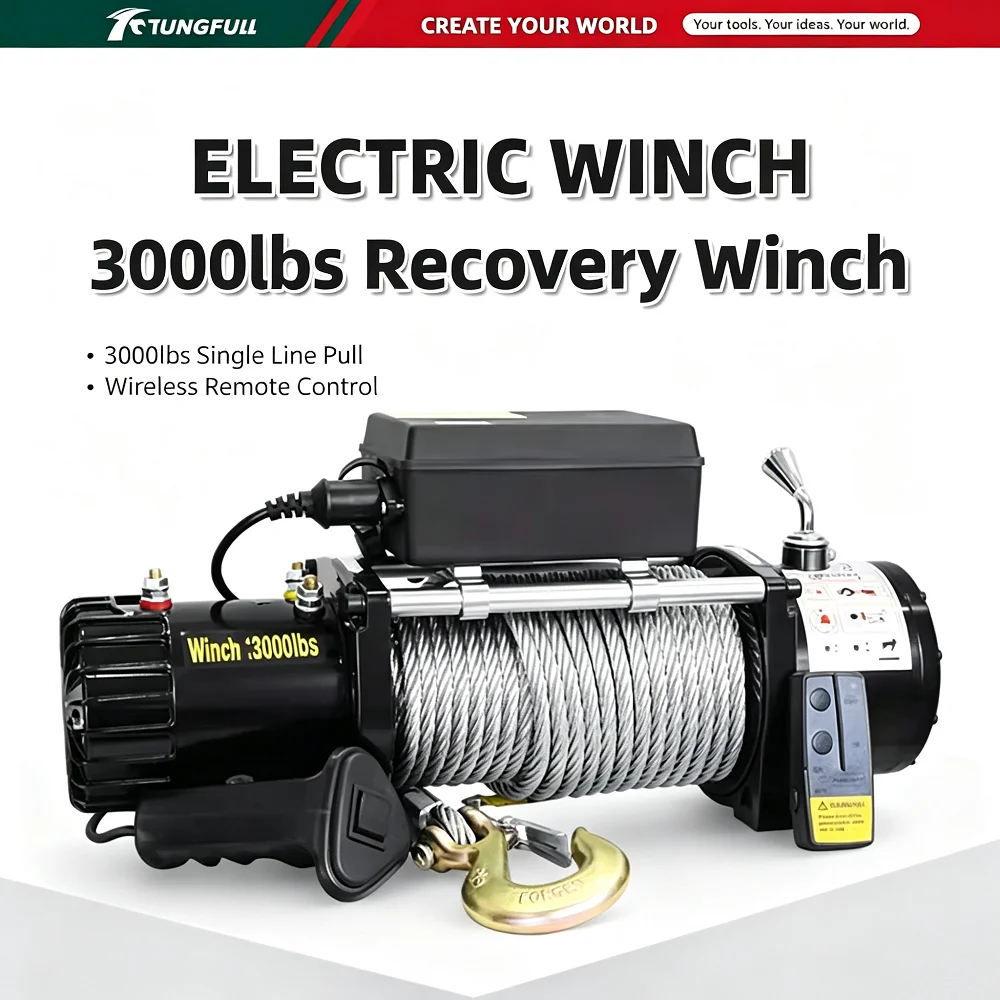 TUNGFULL Heavy Duty Electric Winch 12V/24V 2000lbs/3000lbs Pure Copper Motor for Towing Off-Road Vehicles Industrial Lifting