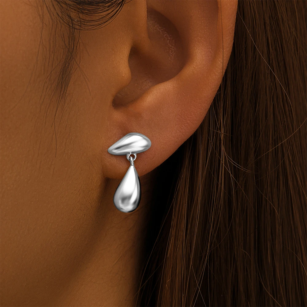 925 Sterling Silver Irregular Smooth Earrings Water Droplet Shape Women\'s Simple Fashionable Piercing Earring Party Jewelry Gift