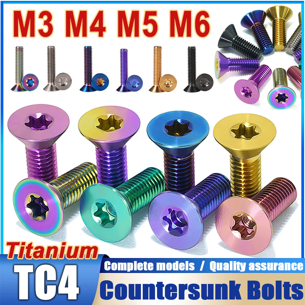 1PCS Titanium Ti Bolt M3 M4 M5 M6 X 8 10 15 20 25 30 35 40 mm Torx Flat Countersunk Head Screw for Bicycle Motorcycle Car