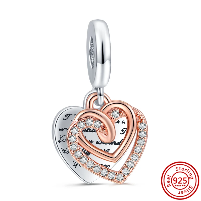 925 Solid Silver Forever Love Infinite Radiant Heart Shiny Rose Gold Two-tone Beads Fit Original Pandora Charms Bracelet Jewelry