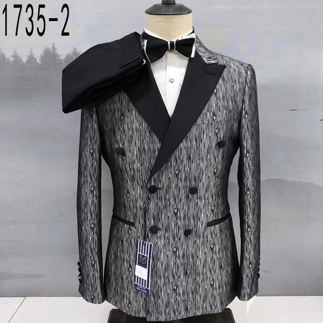 Fashion Men Suit Sets Formal Banquet High Quality New Double Breasted Outfits Evening Dinner Luxury Blazer Pants 2 Pieces