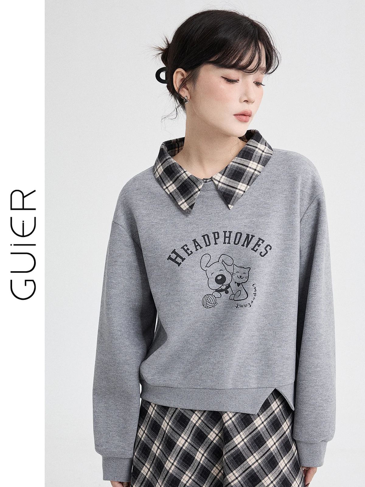 

Толстовка на подкладке Fce, женская зимняя толстовка с воротником в стиле пэчворк, клетчатый топ для похудения, модная уличная одежда для поездок на работу, сле