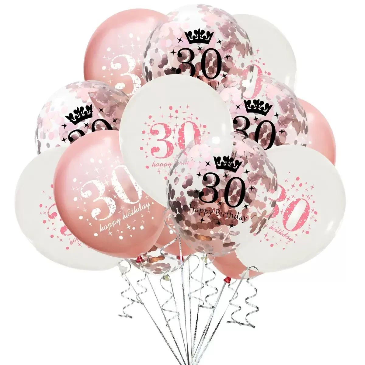 Globos de decoración de cumpleaños de oro rosa, pancarta de feliz cumpleaños, guirnalda de oropel, confeti para decoración de fiesta de cumpleaños de 30 adultos