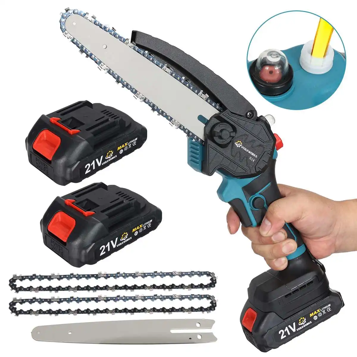 Brushless Chainsaw 8 Inch 21V Electric Pruning Saw Automatic Oil Saw Cordless Chainsaws Gardening Power Tools