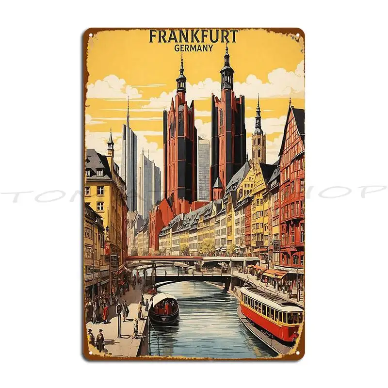 Frankfurt Germany Sunset Vintage Travel Metal Sign Wall Decor Cinema Rusty Painting Designs Tin Sign Poster