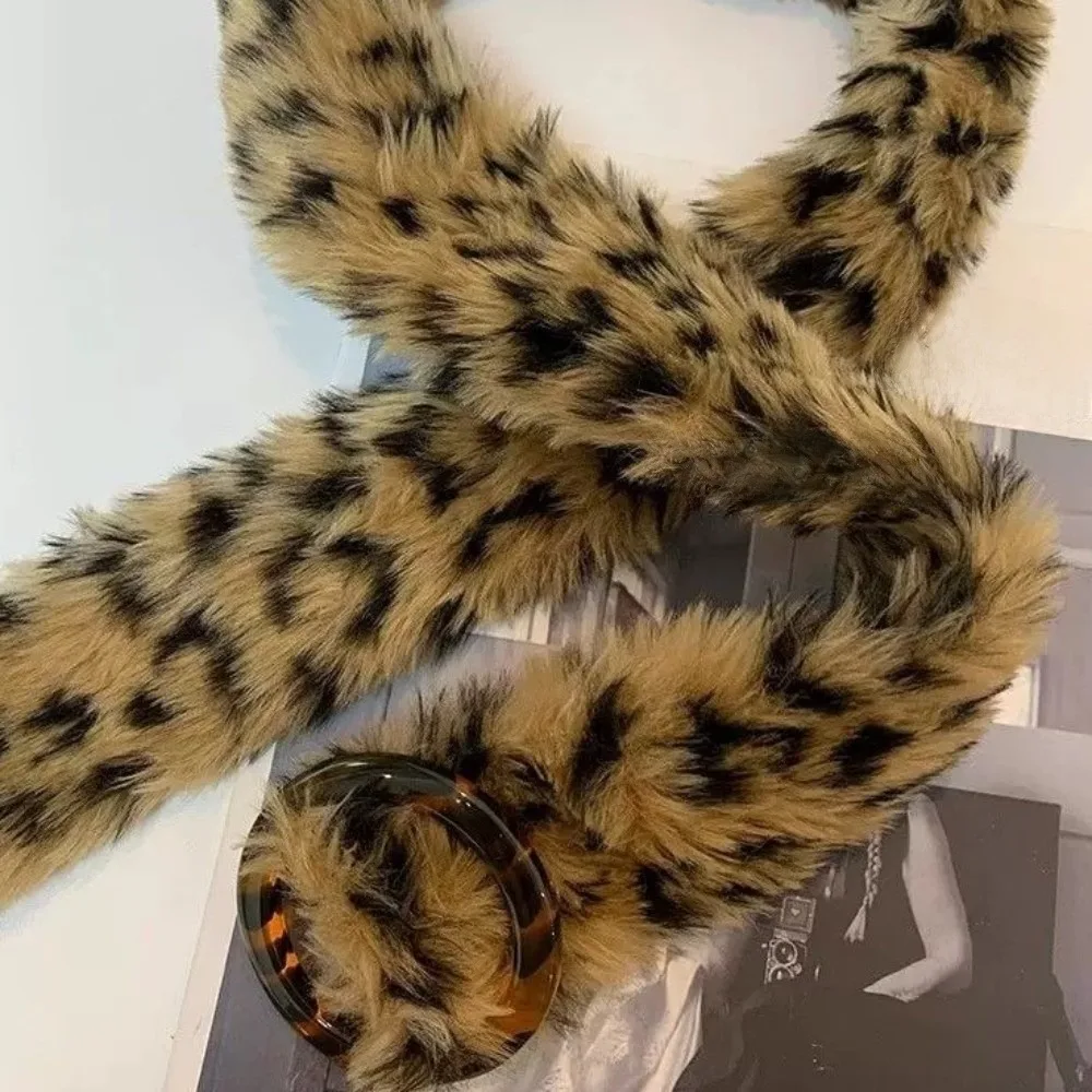 

Fashion PU Leather Leather Fur Belt Leopard Print Western Style Furry Waistband Jeans Decor Versatile Belt Daily