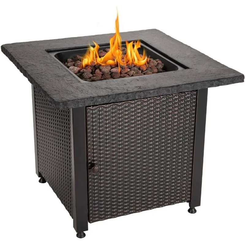 Propane Fire Pit Table 30 Inch Outdoor Gas Fire Pit, 50,000 BTU with Rock-Like Top, Cover, Lid, and Lava Rocks