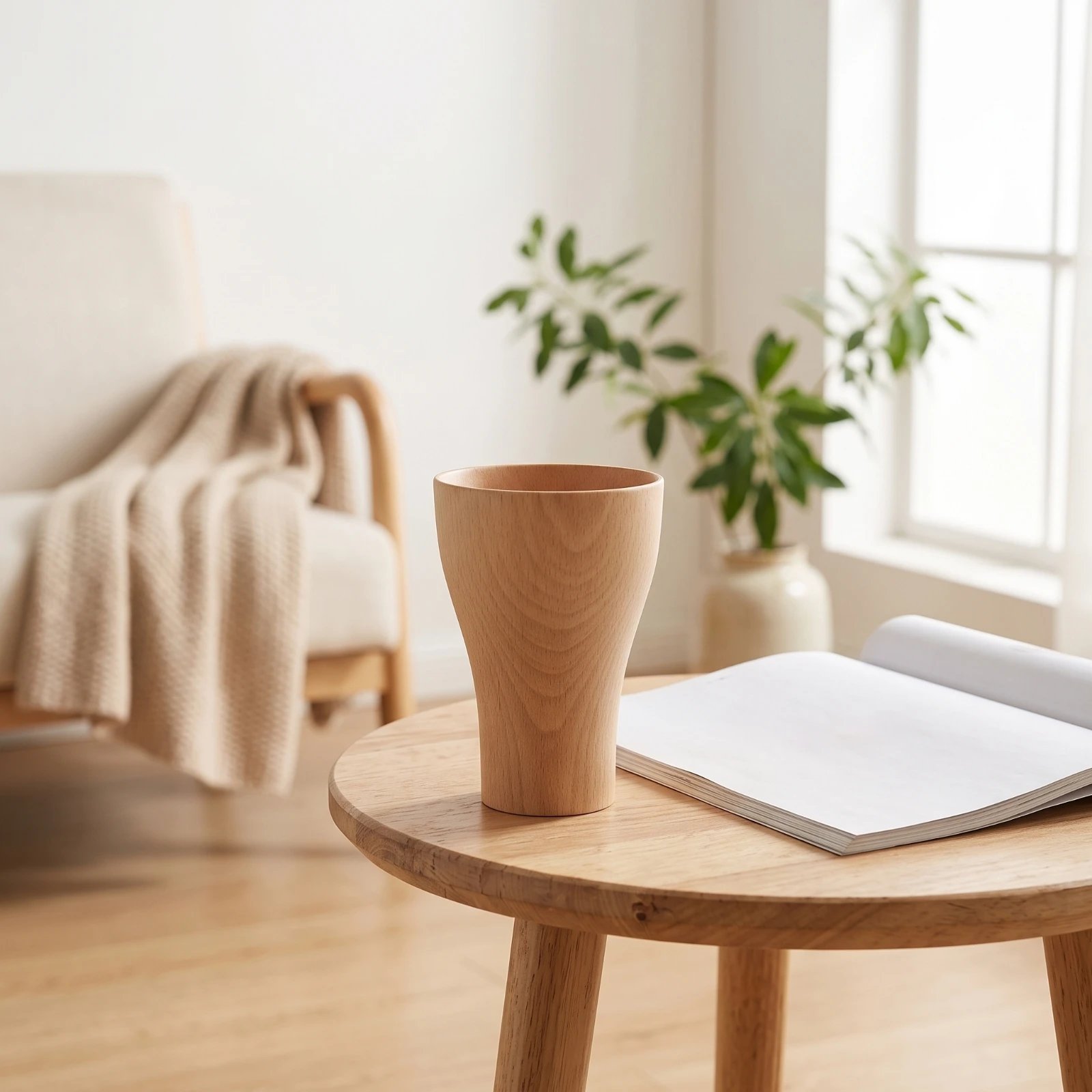 Wooden Cup Natural Wood Cup Handleless Minimalist for Tea Lovers, Kitchen, Desk