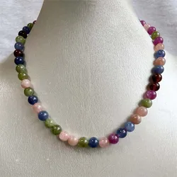 8MM Tourmaline Agate Necklace Mix Natural Stone Beads Jewelry Health Care Gemstone Protection Choker Healing Yoga Simple Female