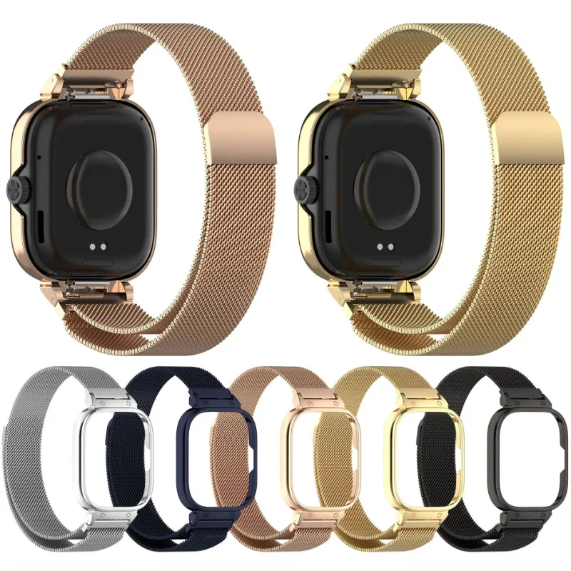 Custodia in metallo + cinturino ad anello milanese per Redmi Watch 4 cinturino magnetico in acciaio inossidabile per guscio protettivo Redmi Watch 4